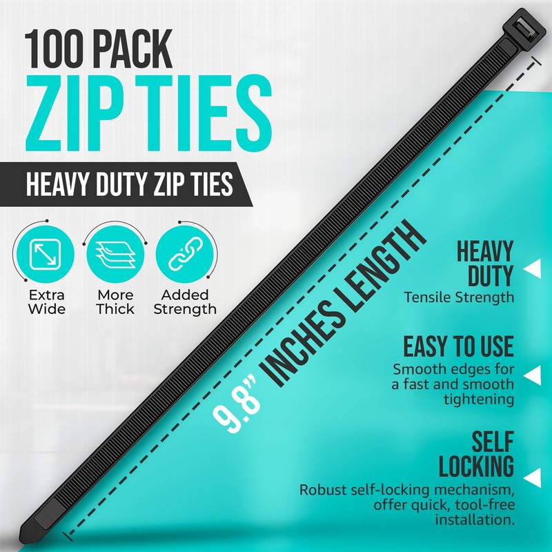 Black Cable Ties 250mm x 4.6mm (100 Pack) – Extra