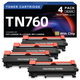 TN760 Toner Compatible Replacement for Brother TN760 TN-730 TN-760 TN730 Toner Cartridge for Brother Printer L2325DW L2350DW L2370DW L2390DW L2395DW L2550DW L2690DW L2710DW L2717DW L2750DW 4Pack Black