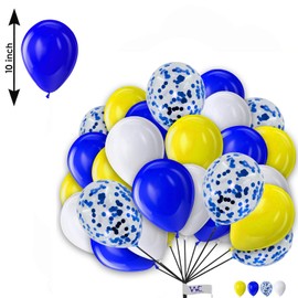 Balloons 25 Pack 10 Inch Balloons White Blue & Yellow Balloons Blue Confetti for Birthday Decorations Plain Round Balloons Party Latex Balloons for Baby Shower Engagement Wedding.