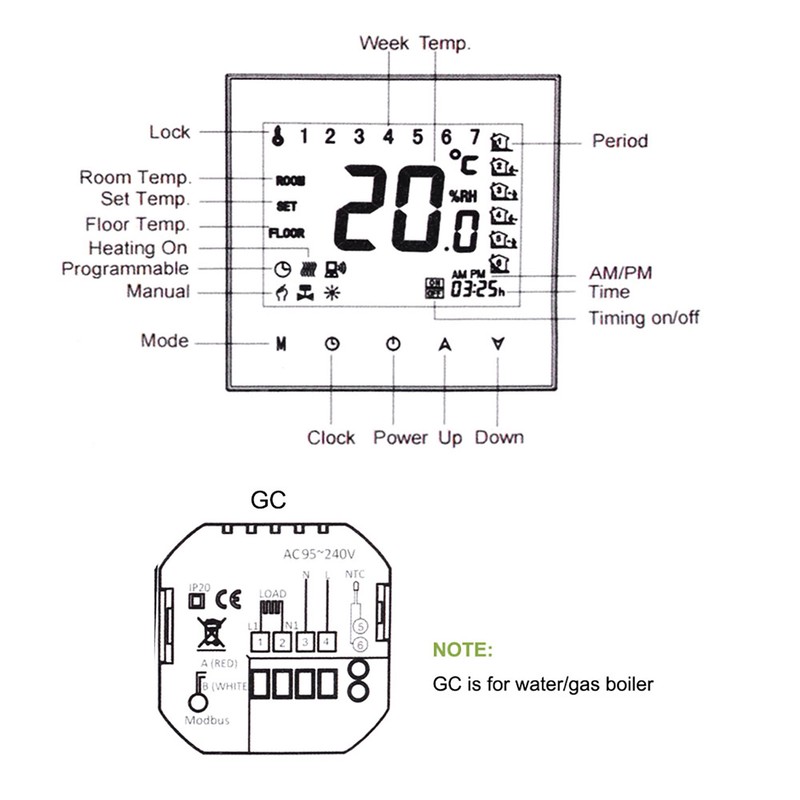 Heating Room Thermostat Weekly Programmable LCD Display Touching Screen 5A