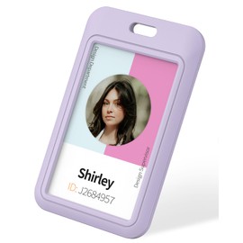 Uniclife 1 Pack Sliding ID Badge Holder Vertical Hard Plastic Case with Clear Window Light-Purple Card Protector for Office School ID Credit Cards Proximity Key Cards Driver’s Licenses and Passes