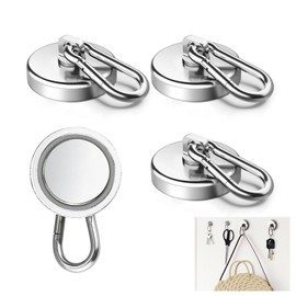 Pack of 4 Magnetic Hooks, 25 mm Neodymium Magnets Hooks, Neodymium Magnets with Hooks, 360° Rotatable Magnetic Hooks, Magnet with Hook, 22 kg Pull Force Magnet, for Refrigerators Kitchens