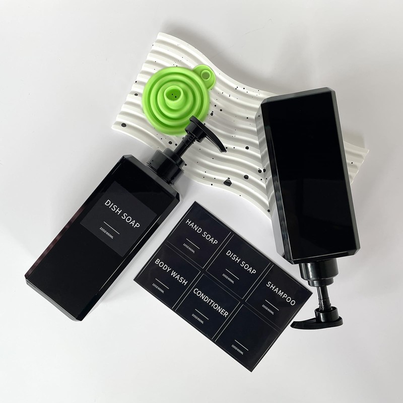 Black Soap Dispenser with Waterproof Labels, Thickened Plastic Hand Soap