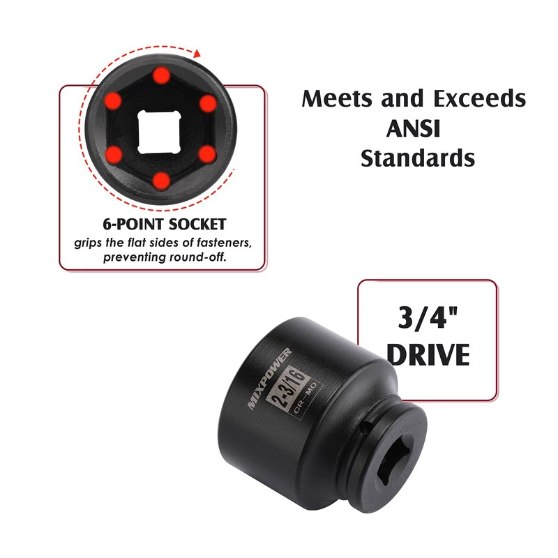 MIXPOWER 9 Pieces 3/4-Inch Drive Impact Socket Set, CR-MO, 6