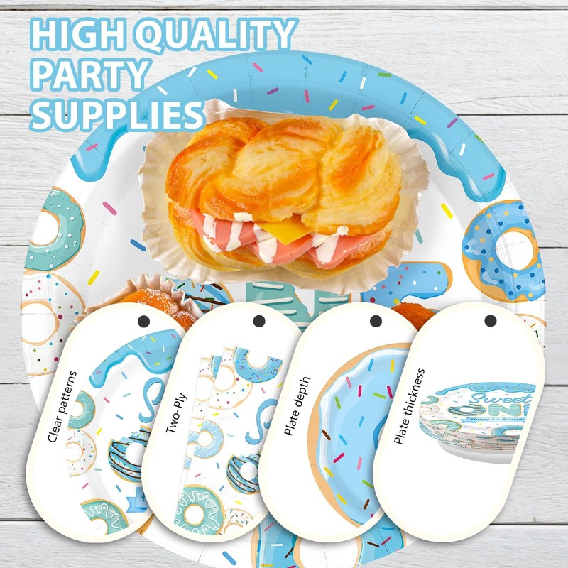 Greencian 168 Pcs Donut Sweet One Birthday Party Decoration Serves