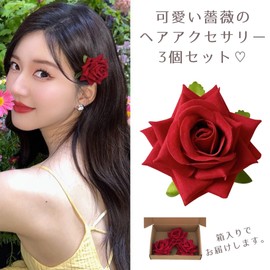 Copeflap Rose Hairpin Rose Hair Clip Rose Hair Accessories Hair Clip, Set of 3 (Red)