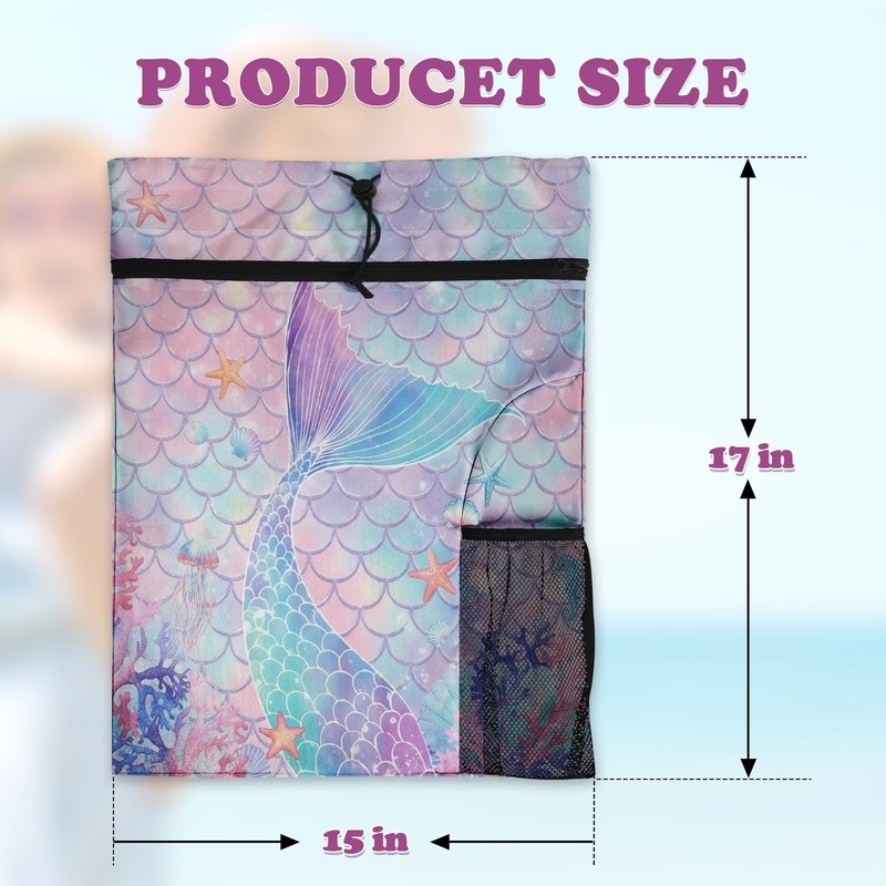 Britown Mermaid Tail Drawstring Backpack, 15” x 17” Waterproof Swim