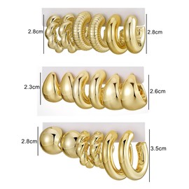 Gold Earrings Set, 9 Pairs Golden Chunky Hoop Earrings Set, Hoop Twisted Huggie Hoop Earrings, Hypoallergenic Gold-Plated Chunky, Birthday Gifts for Women, Fashion Jewellery, Resin, 0