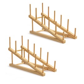 HBlife Bamboo Wooden Dish Drying Rack for Kitchen Counter, 2 PCS Dish/Book/File/Plate/Bowl/Cup/Cutting Board/Pot Lid Organizer for Kitchen, Office, Display Cabinet, Grocery Store, Supermarket