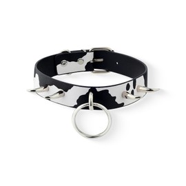 paloli Basic Cow Print Bell Collar Choker Necklace for women (Black Spiked)