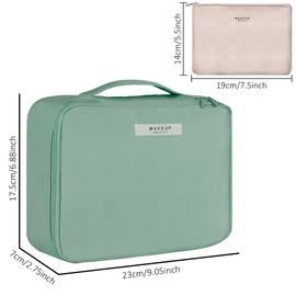 Kosmetiktasche Große Reise Make Up Tasche Mit Pinselfach Wasserdicht Tragbar Schminktasche Organizer für Damen Und Mädchen Grün