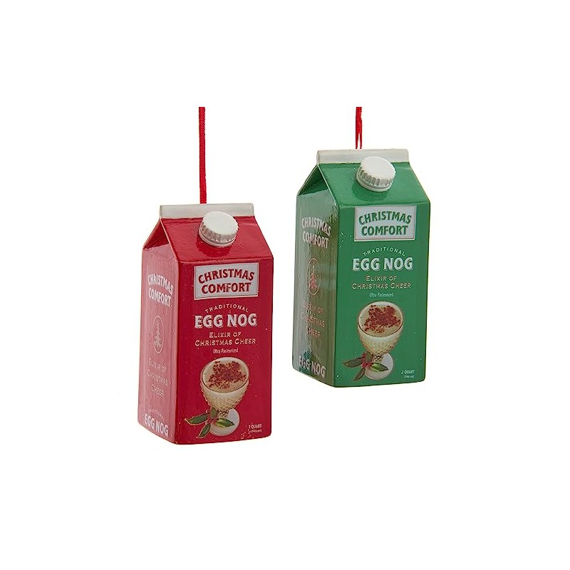 Kurt Adler Green and Red Egg Nog Carton Ornaments 2
