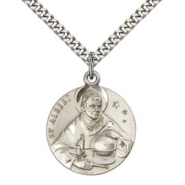 F A Dumont Sterling Silver St. Albert The Great Pendant with 24" Stainless Steel Heavy Curb Chain. Patron Saint of Scientists/Philosophers