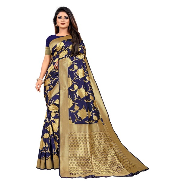 Mohit Creations Beautiful Art Sari indio de seda y jacquard, con blusa, Azul / Patchwork, Talla única