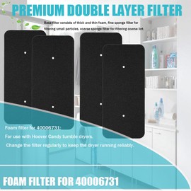 WLHFDC Set of 4 Dryer Filter Replacement for Hoover Candy 40006731, Dryer Sponge Filter Mat, Heat Exchanger Filter 275 x 125 x 10 mm, Lint Filter for Tumble Dryers, Heat Pump Dryers
