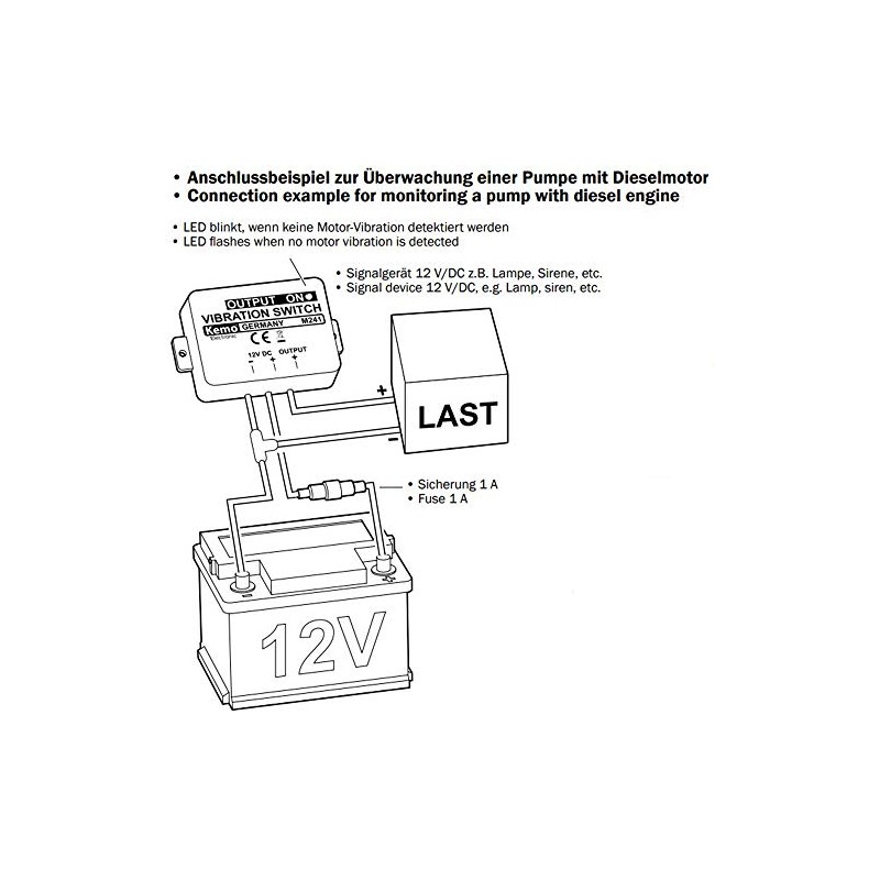 Kemo M241 Vibrating Switch 12V/DC. Vibration-On/Off When Standstill Operating Voltage