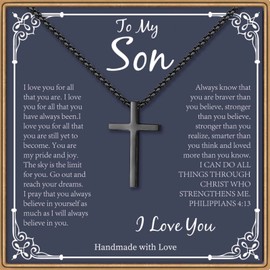 PAERAPAK Gifts for Son, Black Cross Necklace for Son Gifts Valentines Day Gifts for Son Birthday Gifts for Son Fathers Day Son Gifts for Son Jewelry Gifts from Mom