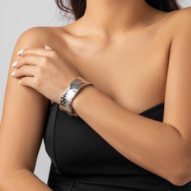Lacknick Wide Cuff Bracelet for Women Chunky Thick Hammered Concave Open Edge Arm Wrist Wrap Irregular Adjustable Shiny(Silver)