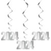 Unique Hanging Foil "2024" Swirl Silver Decorations, Large - 3