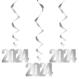 Unique Hanging Foil "2024" Swirl Silver Decorations, Large - 3 Count | Dazzling Party Decor