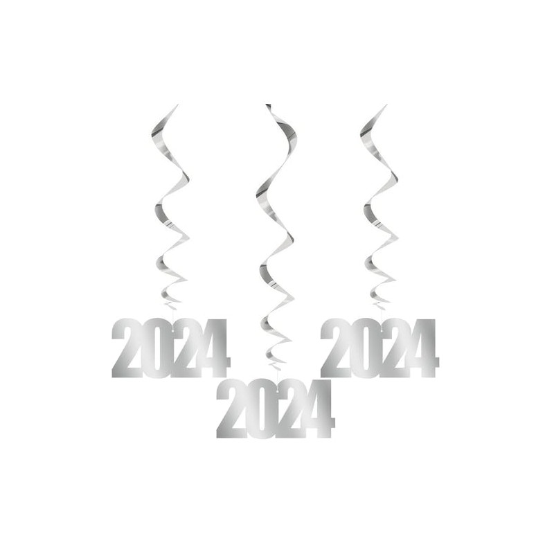 Unique Hanging Foil "2024" Swirl Silver Decorations, Large - 3