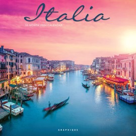 Italia | 2024 12 x 24 Inch Monthly Square Wall Calendar | Graphique de France | Scenic Travel Europe Italian Venice Rome