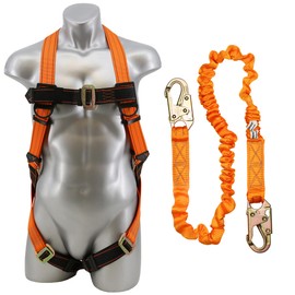 Malta Dynamics Universal-Sized Warthog Pass-Thru Safety Harness Kit – Full Body Fall Protection with 4.5-6’ Shock Absorbing Stretch Lanyard, OSHA/ANSI Compliant