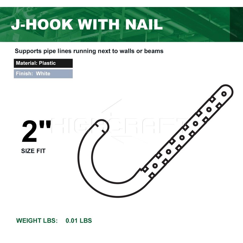 Highcraft PXJHNG002-10 PEX Support J-Hook Hanger with Nails; for 2