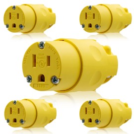 ELEGRP 15 Amp 125 Volt NEMA 5-15R 2 Pole 3 Wire Grounding Straight Blade Electrical Connector Replacement Cord Outlet Commercial Grade, Yellow, 5 Pack