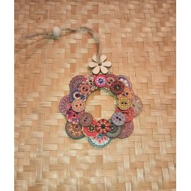 One-eyed Cat Company Boho Christmas Ornament Wooden Button Wreath Flower Handcrafted Jute Bead