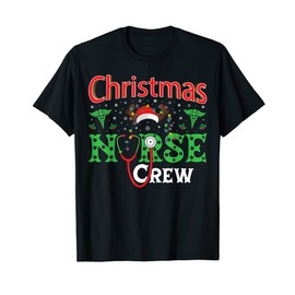 Nurse Christmas Shirt Funny Reindeer Christmas Nurse Crew T-Shirt, black
