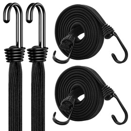 Bungee Cords with Hooks Heavy Duty, 72inch Flat Strong Outdoor Black Bungee Straps, Secure Load Distribution Industrial Grade Bungee Rope for Securing Luggage, Tarps, Tents, Cart, Bike Rack, 4pcs