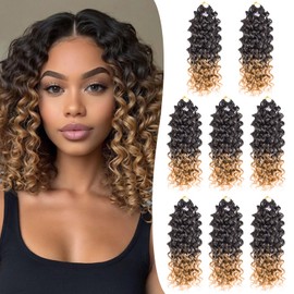 8 Packs GoGo Curl Crochet Hair 14 Inch Curly Crochet Hair Water Wave Crochet Braids for Black Woman Beach Curl Deep Wave Ocean Wave Crochet Braids Synthetic Braiding Hair ExtensionT27