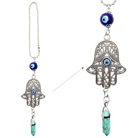 LUCKBOOSTIUM - Hamsa colgante con piedra preciosa, para el futuro, crecimiento, fuerza, protección, decoración de coche, oficina, hogar, gran regalo, 5 x 28 cm, Verde Turquesa