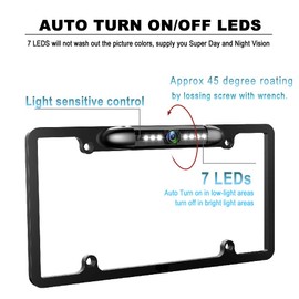 GLK License Plate Backup Camera HD Front Rear View Reverse Camera with 7 LED Night Vision 170 Degree Viewing Angle, Waterproof, for Cars