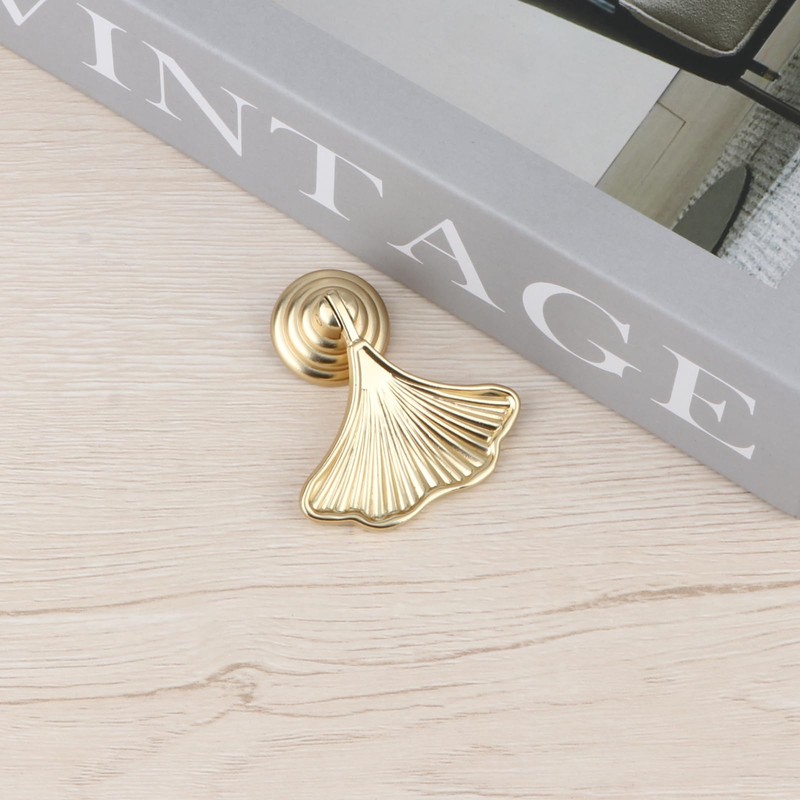 Brosay Gold Knobs Fashion Ginkgo Leaf Drawer Knobs Art Deco