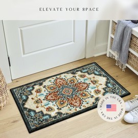 Maples Rugs Ruby Oriental Area Rug - Made in USA - Washable, Non Slip Indoor Carpet for Entryway, Foyer, Kitchen, and Bathroom, 1'8 x 2'10, Red/Gold