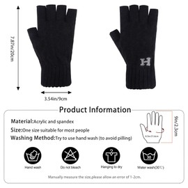 YouGa Fingerless Gloves for Men - Winter Knitted Gloves Thermal Fingerless Gloves Unisex for Outdoor Working Driving Running Cycling (Black-H), One Size