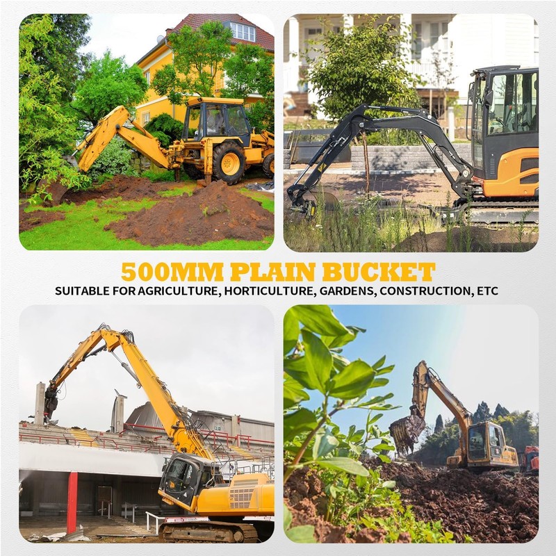 Jecoupoon 500mm Plain Bucket Attachment No Teeth Bucket Compatible with