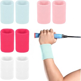 Muñequeras de Sudor, 4 Pares de Muñequeras Deportivas para Mujeres y Hombres, Transpirable, Absorbente del Sudor y Muy Elástico, Muñequeras Gym para Tenis, Deportes, Gimnasio