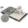 Happi N Pets Cat Scratcher Mat, 3 in 1 Foldable Sisal Mat for Small & Medium Cats, Portable Natural Scratcher with Memory Foam Bed & Interactive Toy, Rectangular, Grey