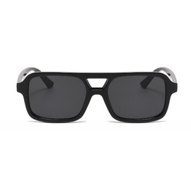 qinqilanqi-S Retro Sunglasses Men Women 70s Flat Glasses Vintage Square Double Bridge Sunglasses UV400, black/grey