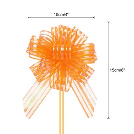 sourcing map 5pcs 4 Inch Organza Large Pull Bow Metallic Gift Wrapping Bows Ribbon Chiffon Yarn Orange for Wedding Baskets Presents Christmas Valentine's Day