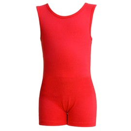 WEGETIT Gymnastics Leotards for Girls, Sleeveless Gymnastics Leotard Toddler, Unitard Biketards with Shorts (Red, 4-6 Years)