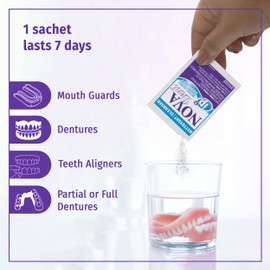 Novadent Dentures Cleaner – For Denture on implants, Denture soft liner and Orthodontic appliance without soldering - 1 Year (52 sachets)