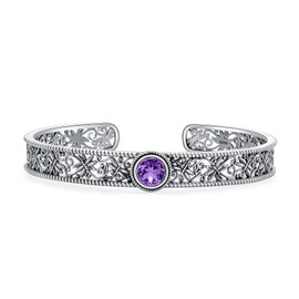 Amethyst Cuff Bracelet 925 Sterling Silver Dainty Adjustable Round Amethyst Dragonfly Bangle Bracelets Bohemian Jewelry Christmas Birthday Gifts for Women