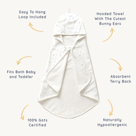MakeMake Organics Organic Cotton Hooded Towel Baby Toddler GOTS Certified Organic Cotton Beach Poncho Towel Large Absorbent Non Toxic Neutral (Dotty, 35"x35")