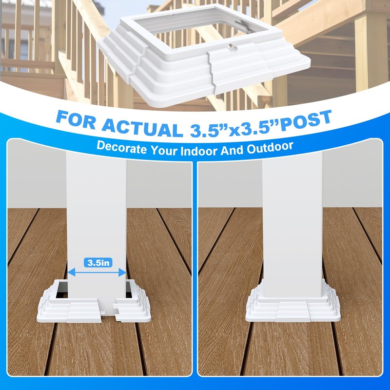 6pcs 4x4(Actual: 3.5"x3.5") Post Base Cover, Split Style Vinyl Post