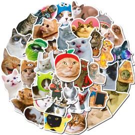 50 Pcs Cute Cat Stickers, Aesthetic Vinyl Decals with Funny Meme & Kawaii Kitten Designs, for Laptops, Water Bottles, Scrapbooks, Suitcases, Notebooks, Phones, Skateboards – for Cat Lovers & Teens