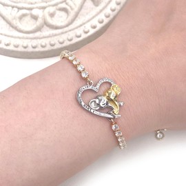 Tobestu Good Luck Gold Plated Cubic Zirconia Double Elephant in Heart Tennis Bracelet Good Jewelry Valentine's Day Commemorative Gift for Women Wife Girlfriends SJYA4739